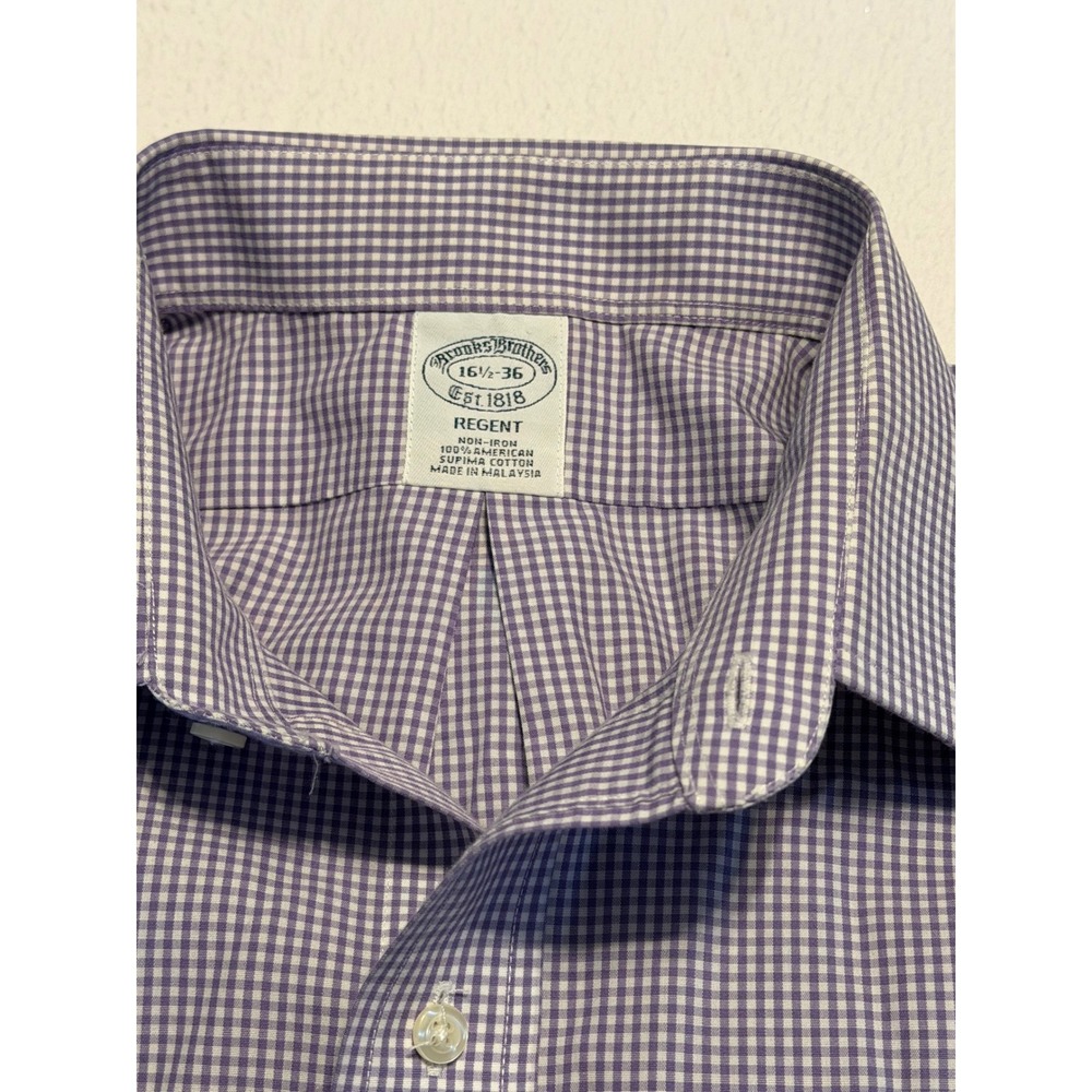 Brooks Brothers Regent Dress Shirt Mens 16.5 36 Purple Gingham Supima Cotton - Picture 2 of 6